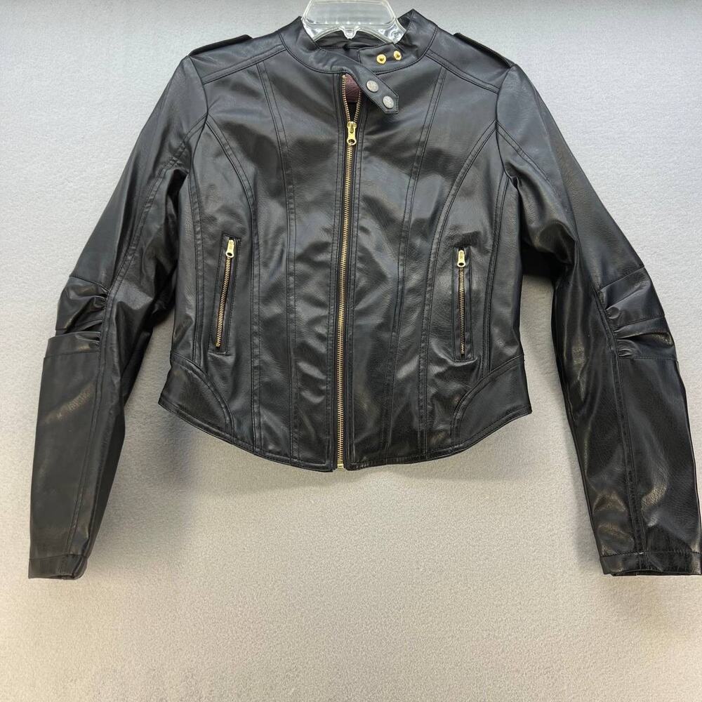 Miss London Faux Leather Moto Jacket Size Medium - Picture 1 of 13